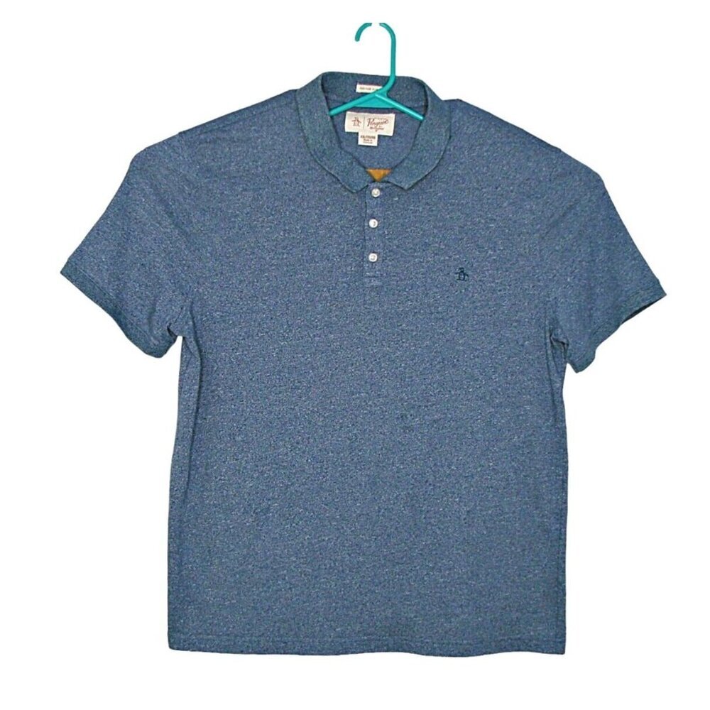 Penguin Mens XXL Heritage Slim Fit Blue Heather 3 Button Polo Shirt Cotton Blend